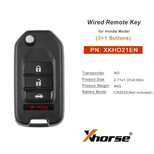 Xhorse VVDI Key Tool VVDI2 Wire Flip Remote Key 4 Buttons Honda Type XKHO21EN